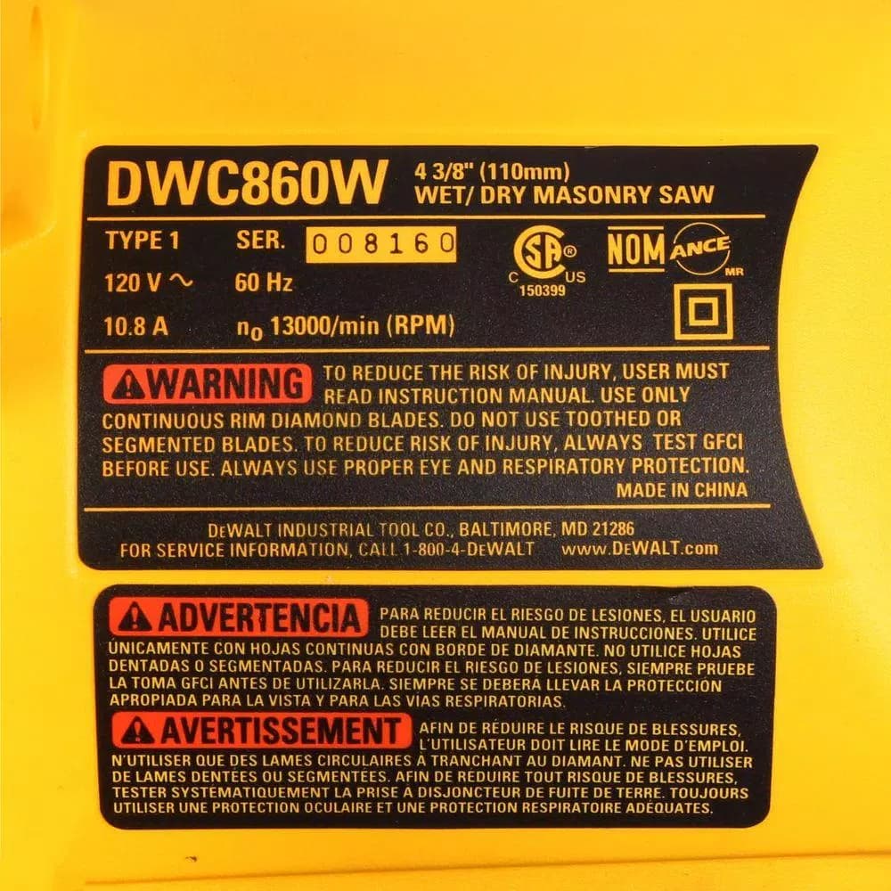 DEWALT 4-3/8 in. Wet/Dry Handheld Tile Cutter, 10.8 Amp
