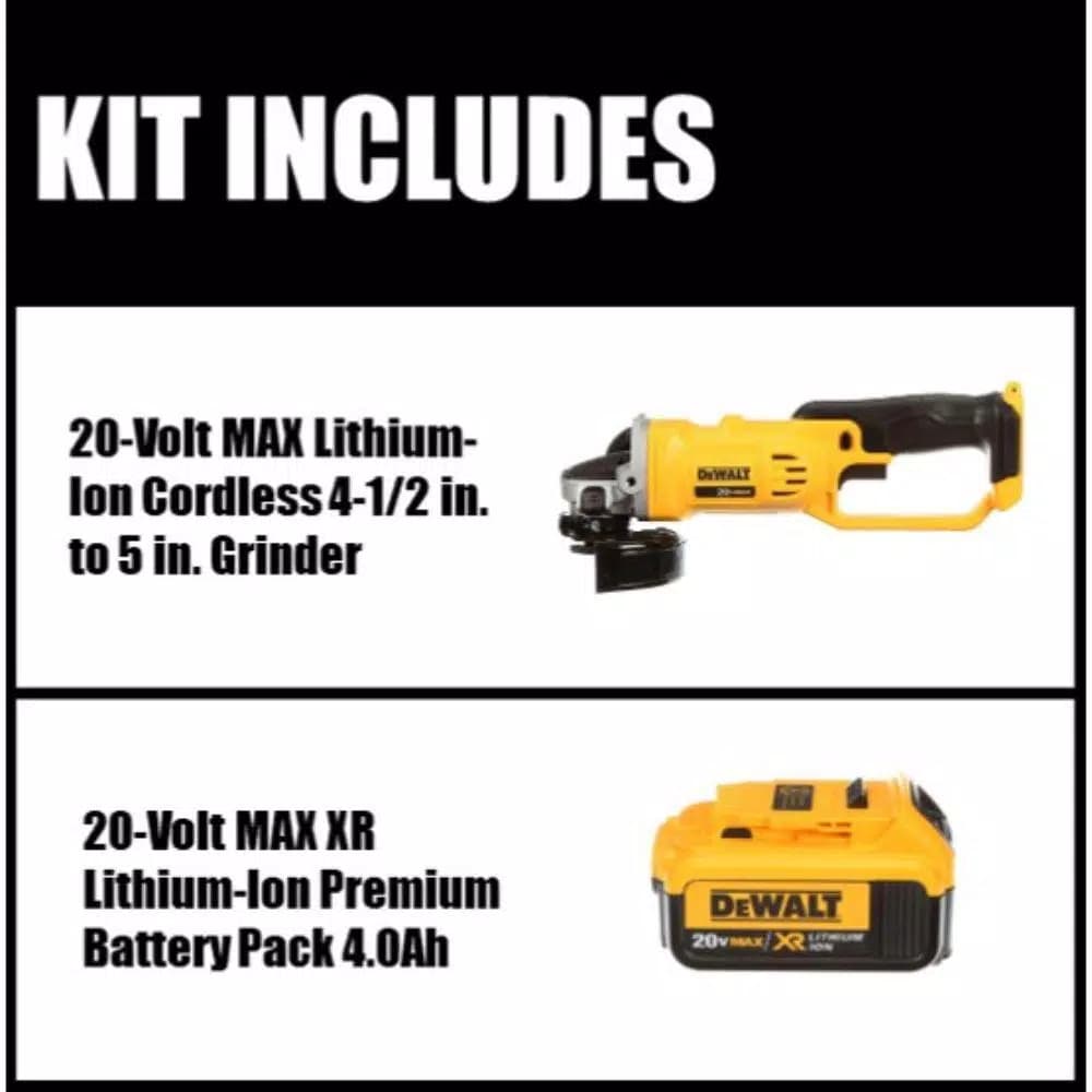 DEWALT 20V MAX Cordless 4.5 in. Angle Grinder with (1) 4.0Ah Battery
