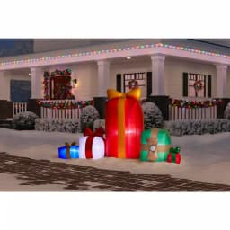 Airblown 4.43 ft. Inflatable Fuzzy Gift Box Scene with Metallic Fabric and LED Lights thumbnail 2