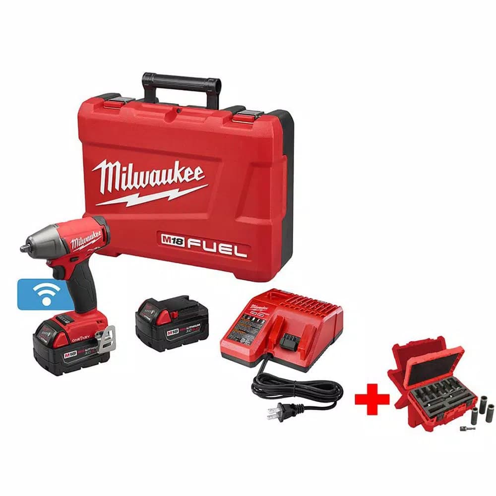 Milwaukee M18 FUEL ONE-KEY 1/2 in. Compact Impact Wrench Kit with 9-Piece Socket Set