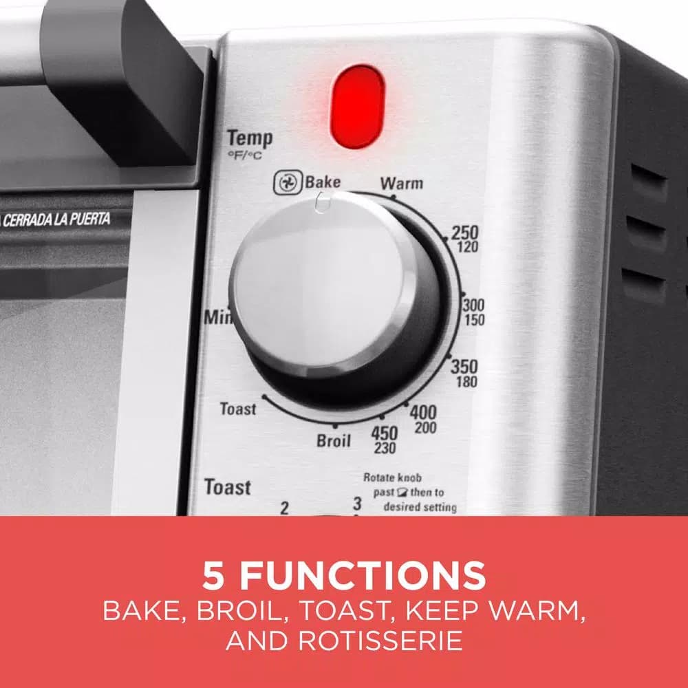 BLACK+DECKER 1500W 9-Slice Silver Toaster Oven with Rotisserie and Convection
