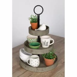 Kate and Laurel Woodmont Gray 3-Tiered Solid Wood Decorative Tray - Rustic Farmhouse Style thumbnail 4
