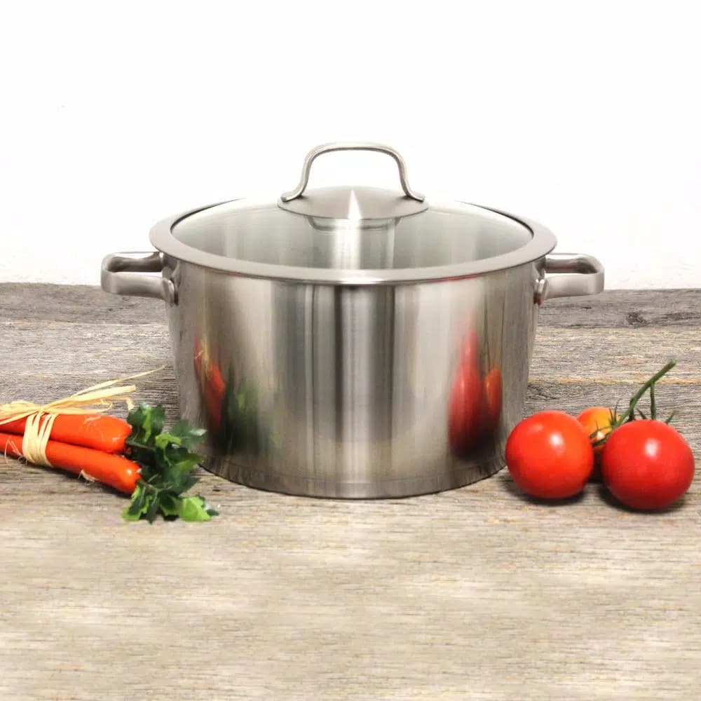 BergHOFF Essentials Manhattan 8.8 Qt. Stainless Steel Stock Pot with Glass Lid