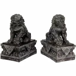Oriental Furniture 18 in. Sitting Foo Dog Decorative Statues - Gray Resin Guardian Lions thumbnail 2