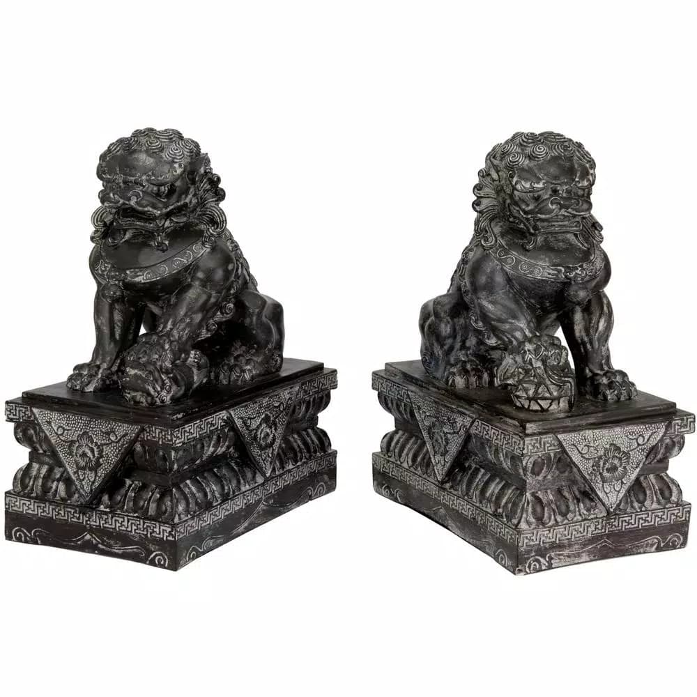 Oriental Furniture 18 in. Sitting Foo Dog Decorative Statues - Gray Resin Guardian Lions
