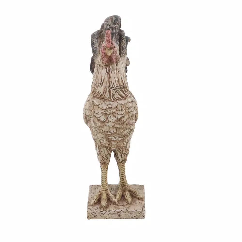 LITTON LANE Textured Beige Rooster Polystone Sculpture - Farmhouse Style Statuary
