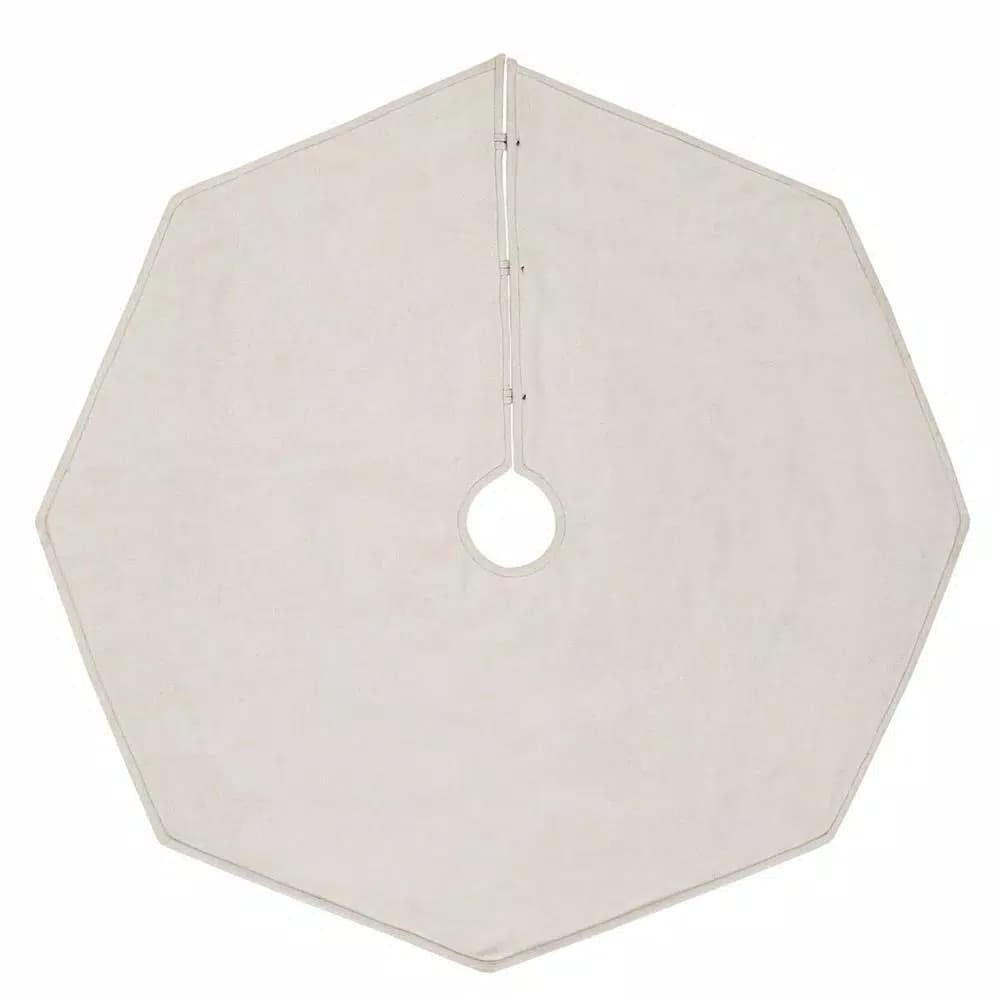 VHC Brands 48 in. Liv Pebble Grey Traditional Christmas Tree Skirt with Nordic Trim