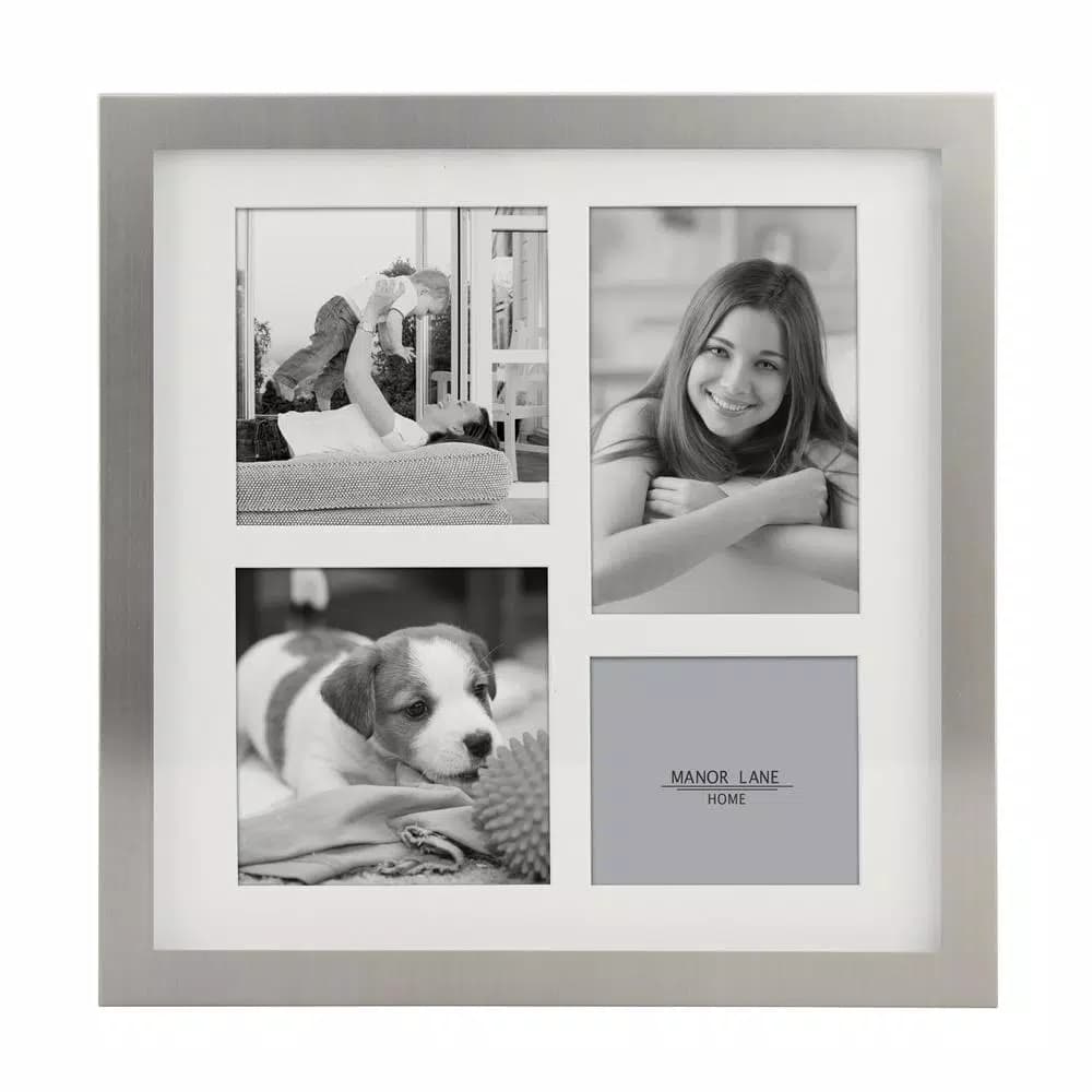 Stonebriar Collection Silver Metal Shadow Box Picture Frame Set, 5-Piece Gallery Wall Decor with White Mats