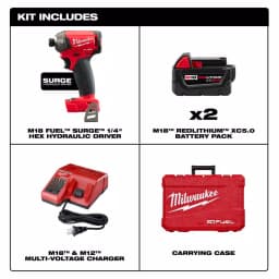 Milwaukee M18 FUEL SURGE 1/4 in. Hex Hydraulic Impact Driver Kit with Two 5.0 Ah Batteries thumbnail 2