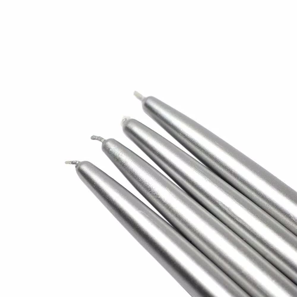 Zest Candle 6 in. Metallic Silver Taper Candles, 12-Set
