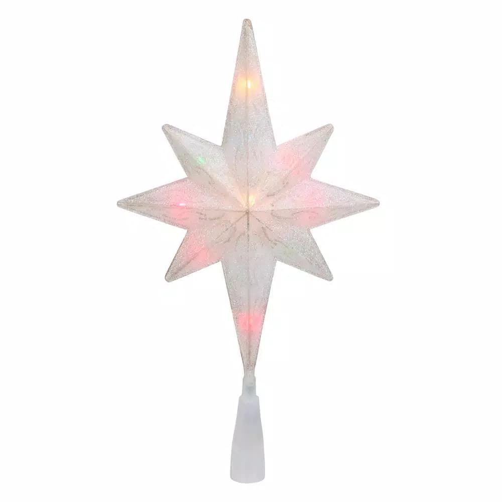 Northlight 11 in. Frosted Bethlehem Star Christmas Tree Topper with Multi-Color Lights and Gold Scrolling Design