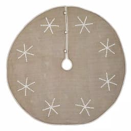 VHC Brands 60 in. Pearlescent Natural Tan Coastal Christmas Tree Skirt with Snowflake Pearl Buttons thumbnail 1