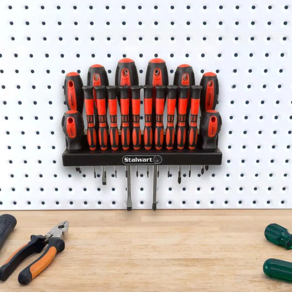 Stalwart 18-Piece Screwdriver Set with Magnetic Tips and Wall Mountable Rack