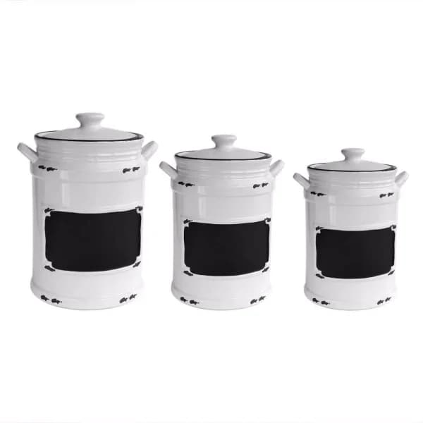 American Atelier Vintage 3-Piece Ceramic Canister Set with Lids - White/Black