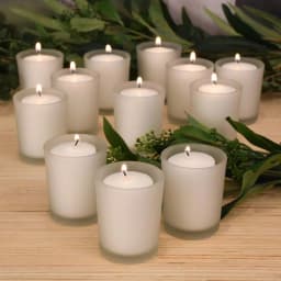 LUMABASE 12-Piece White Votive Candle Set with Frosted Glass Holders, 15-Hour Burn Time, Unscented Paraffin Wax thumbnail 2