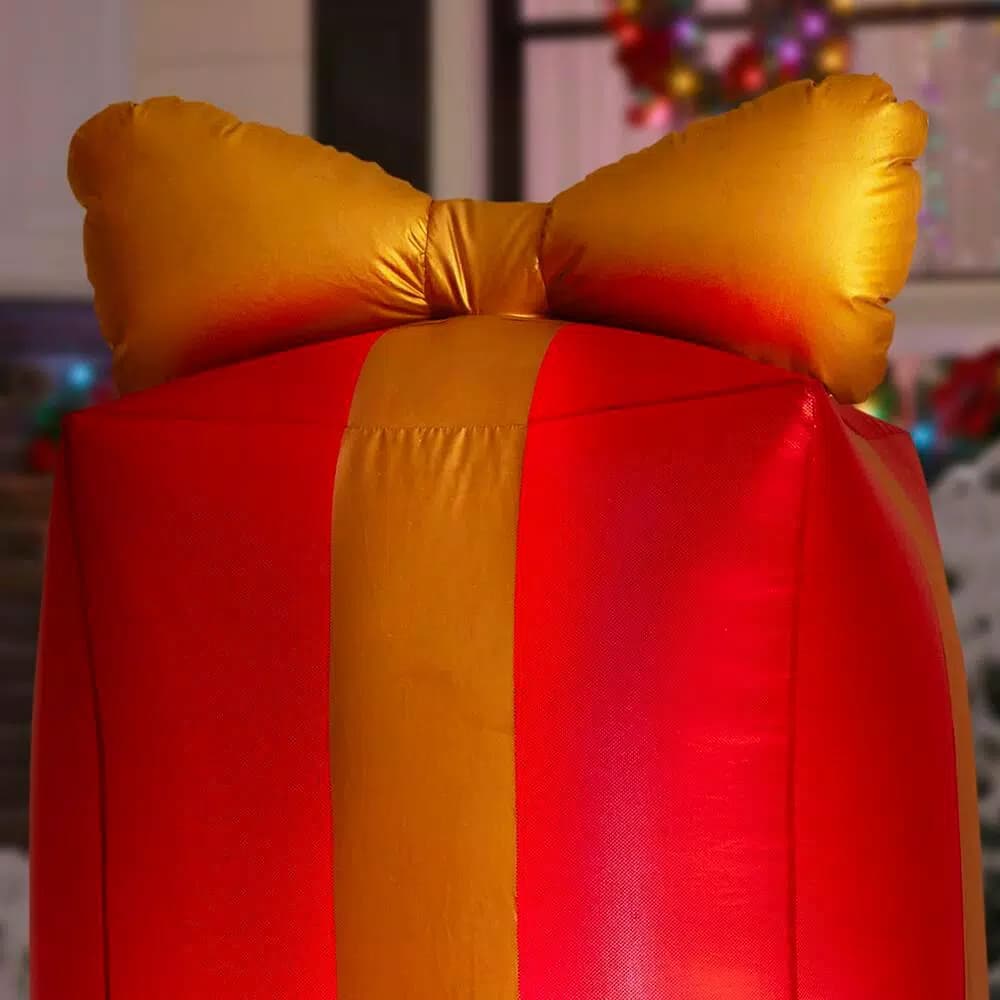 Airblown 4.43 ft. Inflatable Fuzzy Gift Box Scene with Metallic Fabric and LED Lights