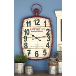 LITTON LANE 33 in. x 19 in. Antique Reproduction Style Wall Clock - Rustic Distressed Red & White thumbnail 4
