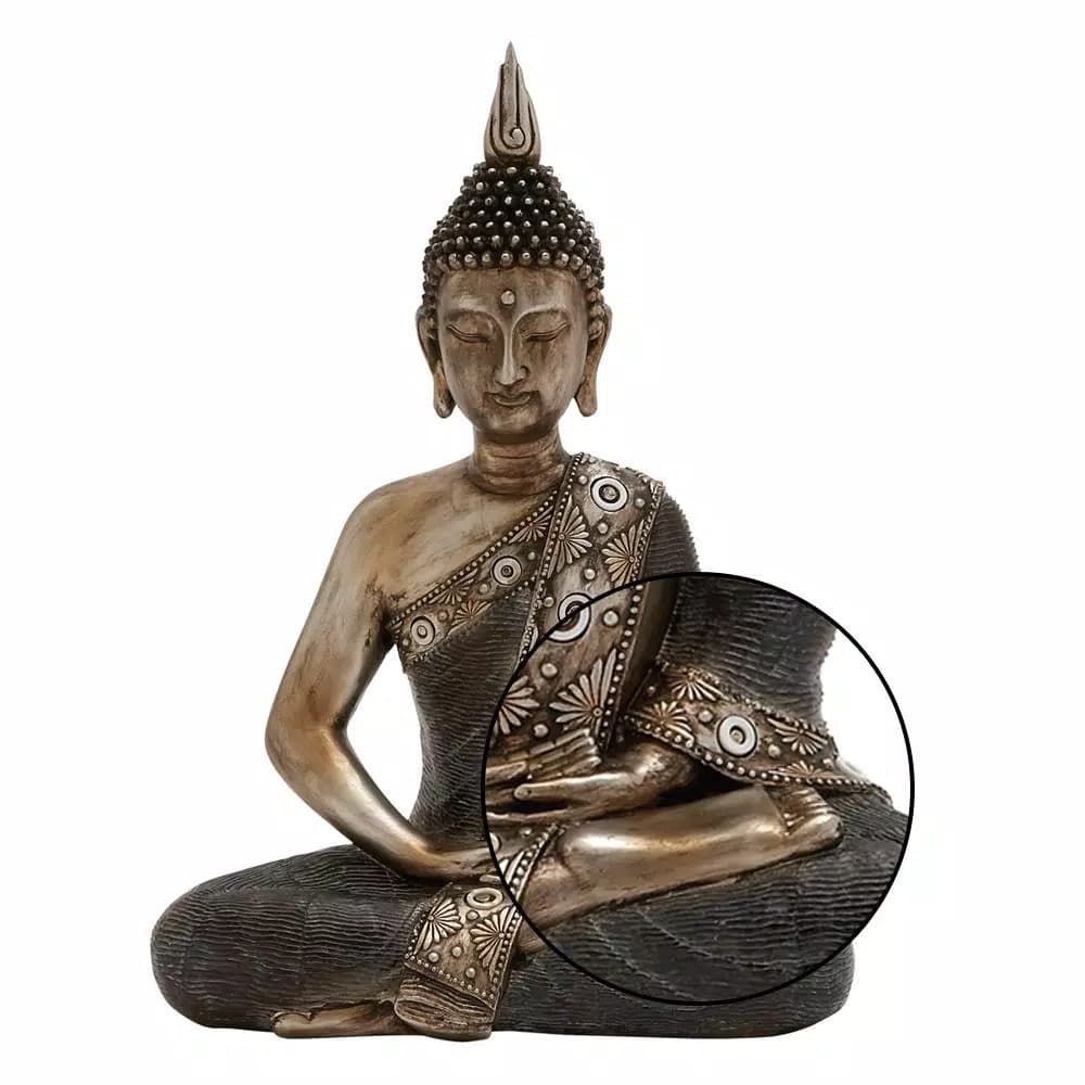 LITTON LANE 16 in. x 12 in. Decorative Sitting Buddha Sculpture, Tarnished Brass Finish Polystone Statuary