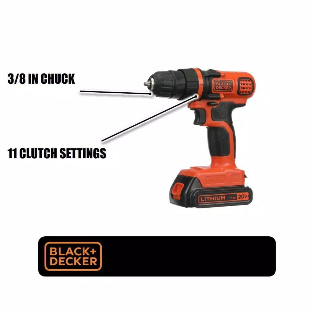 BLACK+DECKER 20V MAX Lithium-Ion Cordless 3/8 in. Drill/Driver Kit with 1.5 Ah Battery and Charger