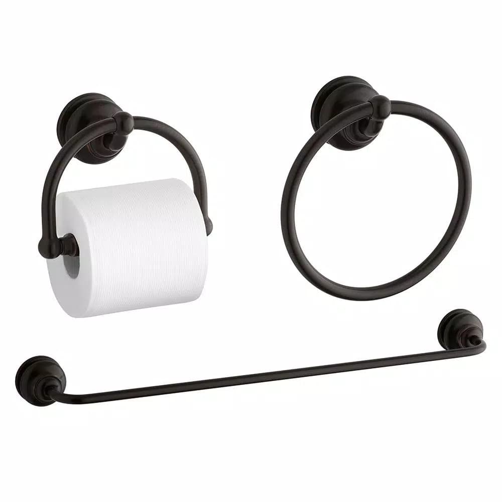 KOHLER Fairfax 3-Piece Bath Hardware Kit - Towel Bar, Towel Ring & Toilet Paper Holder - Oil-Rubbed Bronze