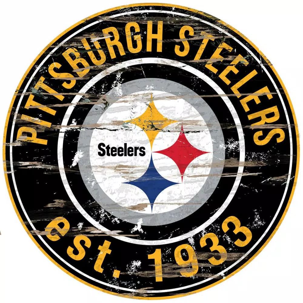 Adventure Furniture Fan Creations 24" NFL Pittsburgh Steelers Round Distressed Wood Wall Sign