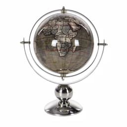 LITTON LANE Modern Reflections 11 in. Decorative Globe with Stainless Steel Stand, Brown and White thumbnail 2