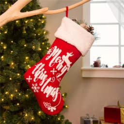 Glitzhome 21 in. Fabric Christmas Stocking with Reindeer and Snowflake Design, Red and White thumbnail 7