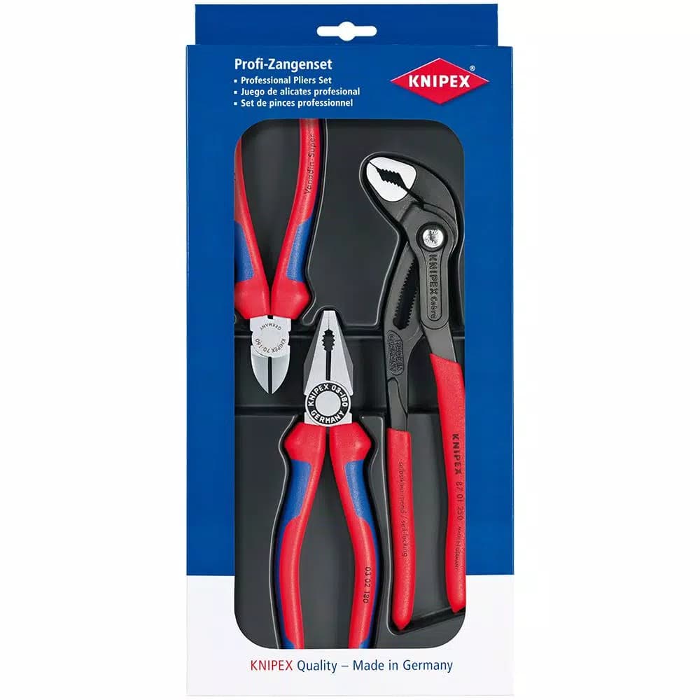 KNIPEX 3-Piece Pliers Set with Combination, Diagonal, and Cobra Water Pump Pliers