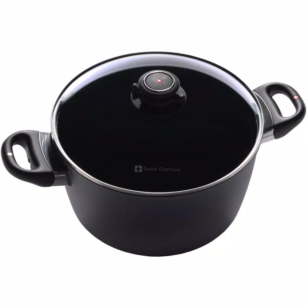 Swiss Diamond Classic Series 5.5 Qt. Cast Aluminum Nonstick Induction Soup Pot with Glass Lid, Gray