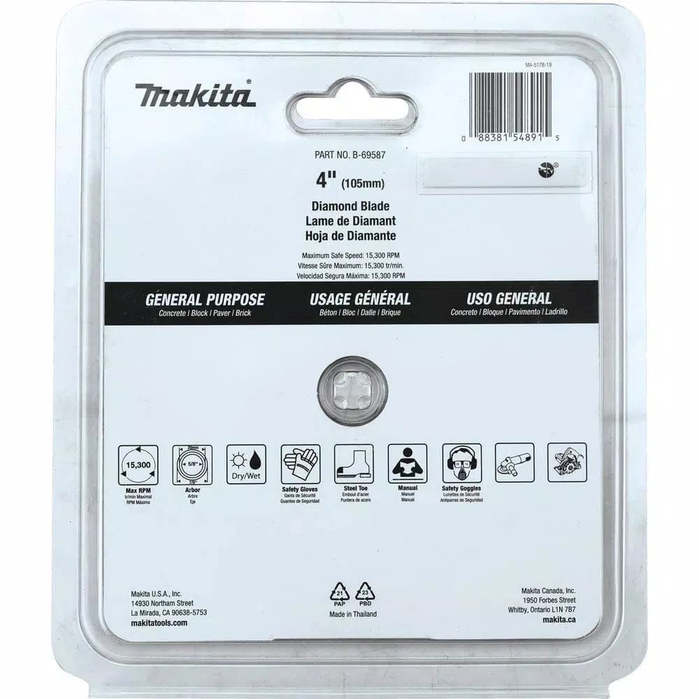 Makita 4 in. Segmented Rim Diamond Blade for Concrete, Brick, and Block