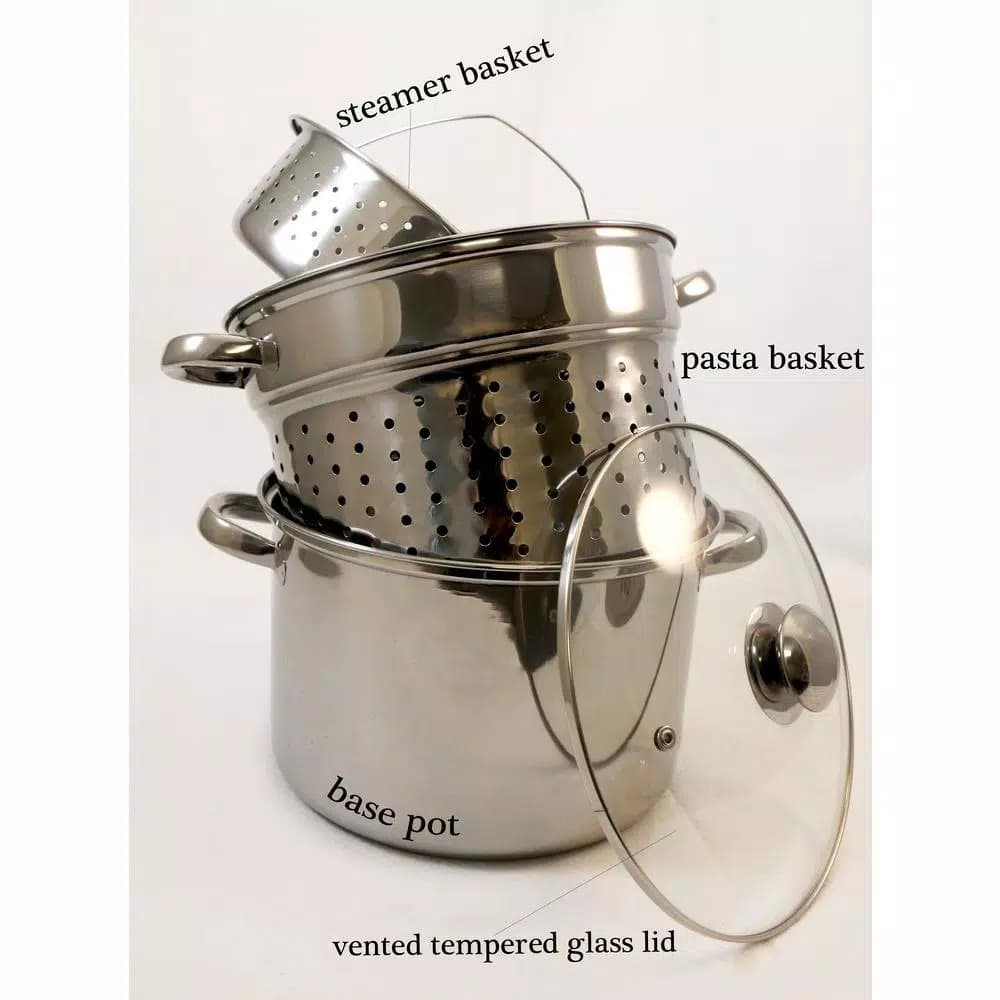 ExcelSteel 8 Qt. 4-Piece 18/10 Stainless Steel Multi-Cooker Set with Steamer and Pasta Baskets
