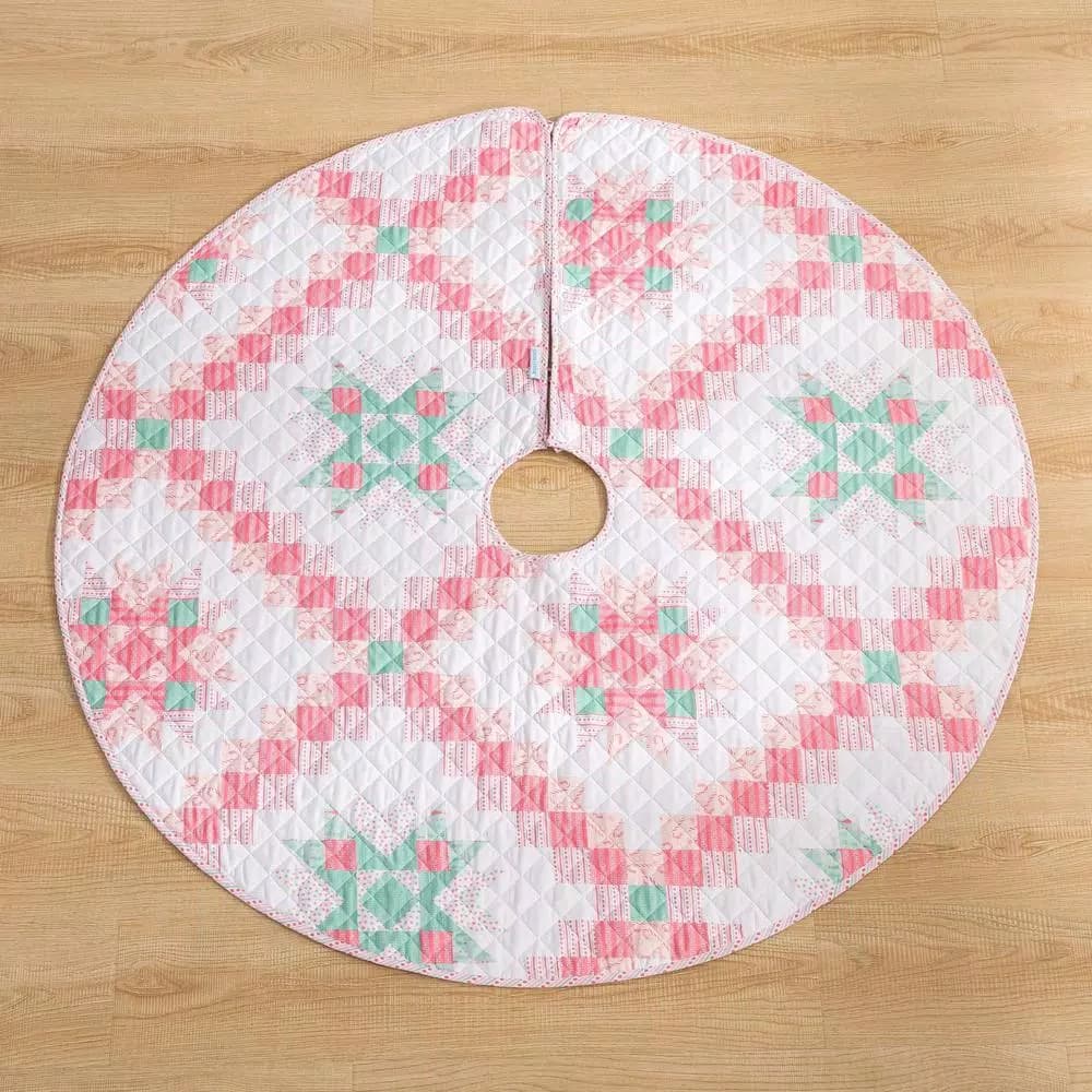 Country Living 48 in. Retro Star Quilted Tree Skirt, Reversible Blush Pink Microfiber