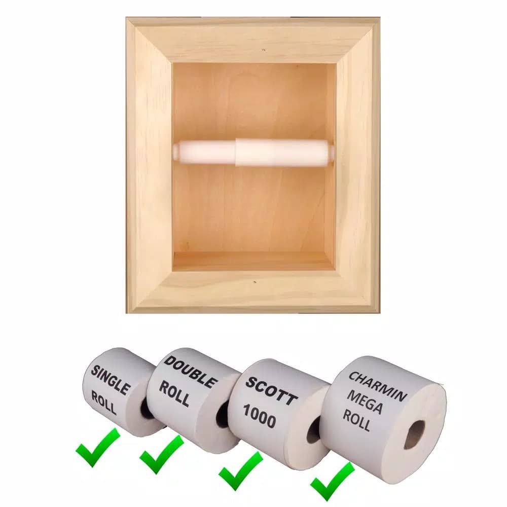 Unbranded Newton Recessed Toilet Paper Holder, Solid Pine Wood with Bevel Frame, Unfinished