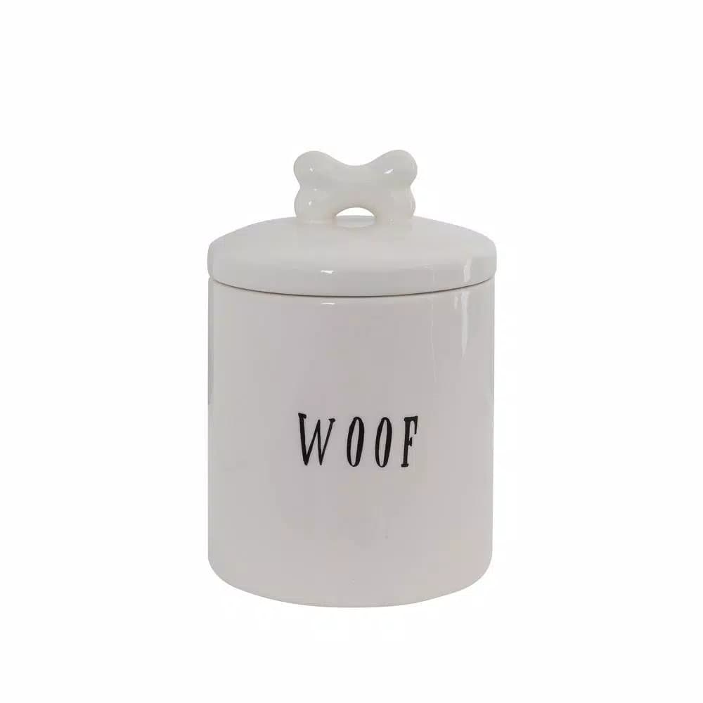 3R Studios Woof Metal Pet Toy and Food Storage Canisters with Bone Shaped Wood Handle, 2-Piece Set
