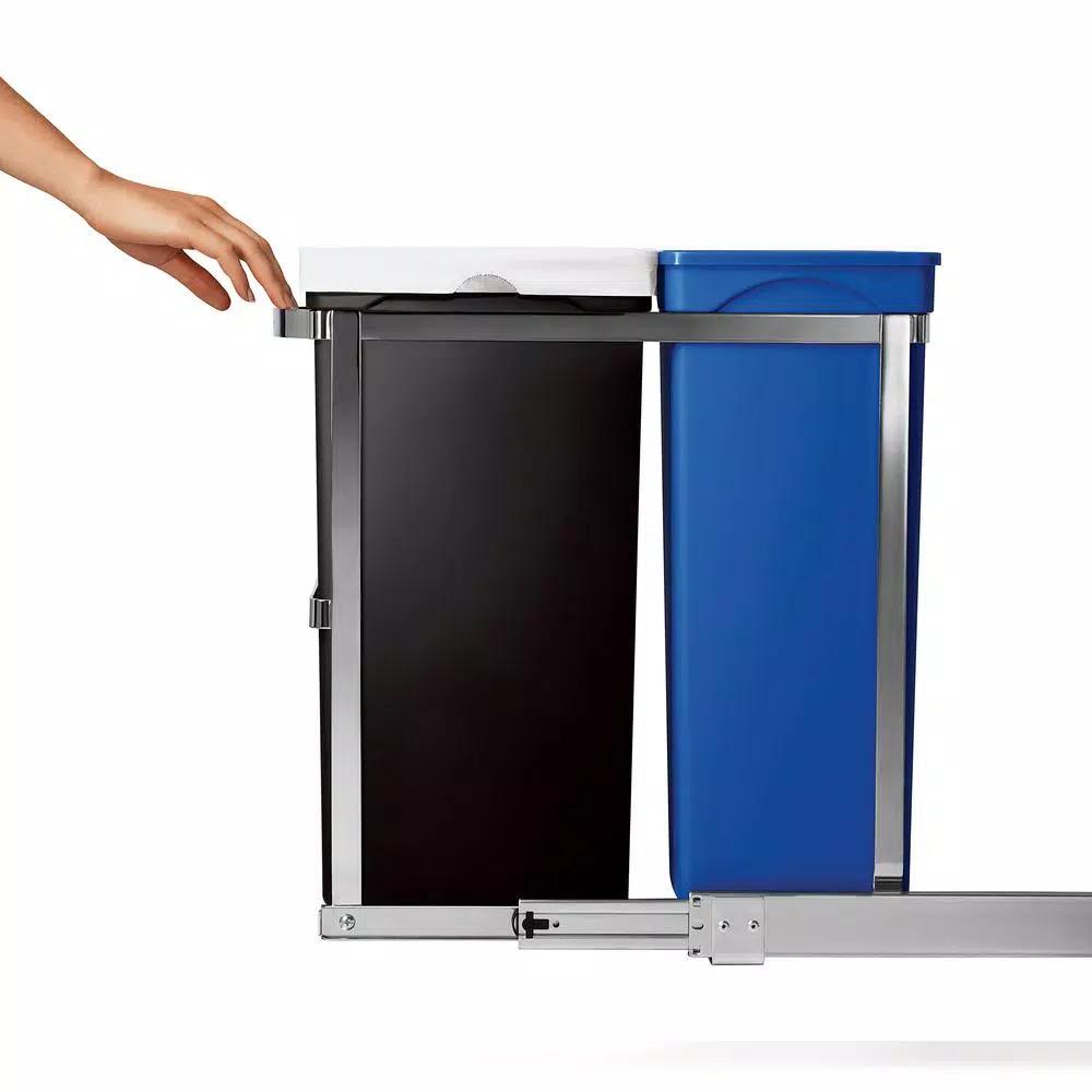 simplehuman 35-Liter Commercial-Grade Under-Counter Pull-Out Dual Recycling Trash Can, Stainless Steel
