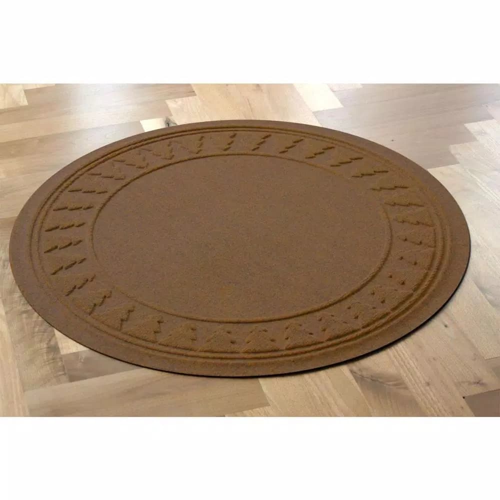 Bungalow Flooring Aqua Shield 35 in. Round Dark Brown Pine Trees Christmas Tree Mat