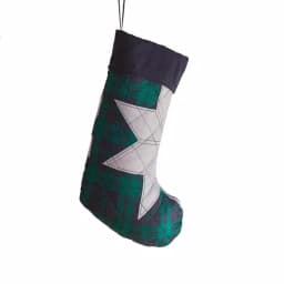 Country Living Christmas Carol 17.5 in. Navy and Green Plaid Microfiber Christmas Stocking with Star Applique thumbnail 1