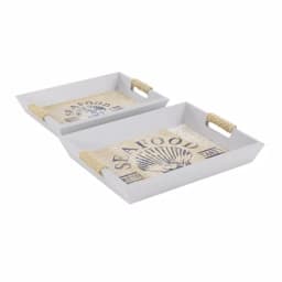 LITTON LANE Coastal Living Wooden Seafood Decorative Trays, Set of 2, White & Light Brown thumbnail 2