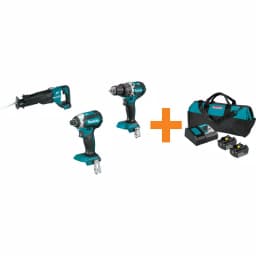 Makita 18V LXT Brushless Cordless Tool Combo Kit: Impact Driver, Hammer Driver-Drill, Recipro Saw & Battery Starter Pack thumbnail 1