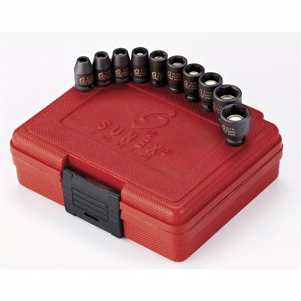 SUNEX TOOLS 1/4 in. Drive Magnetic SAE Impact Socket Set, 10-Piece Chrome-Molybdenum Steel