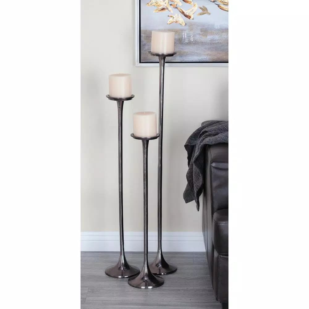 LITTON LANE Modern Gray Aluminum Candlestick Set of 3 - 40 in. x 32 in. x 37 in.