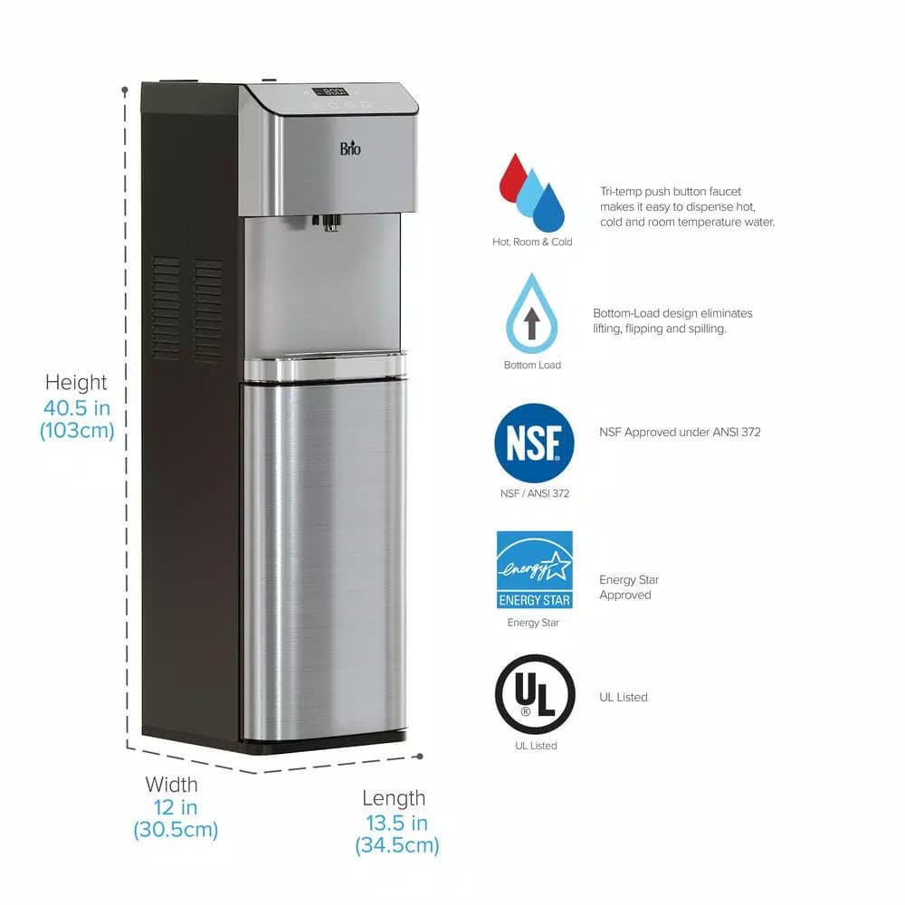Brio Moderna Self-Cleaning Bottom Loading Water Cooler - Stainless Steel