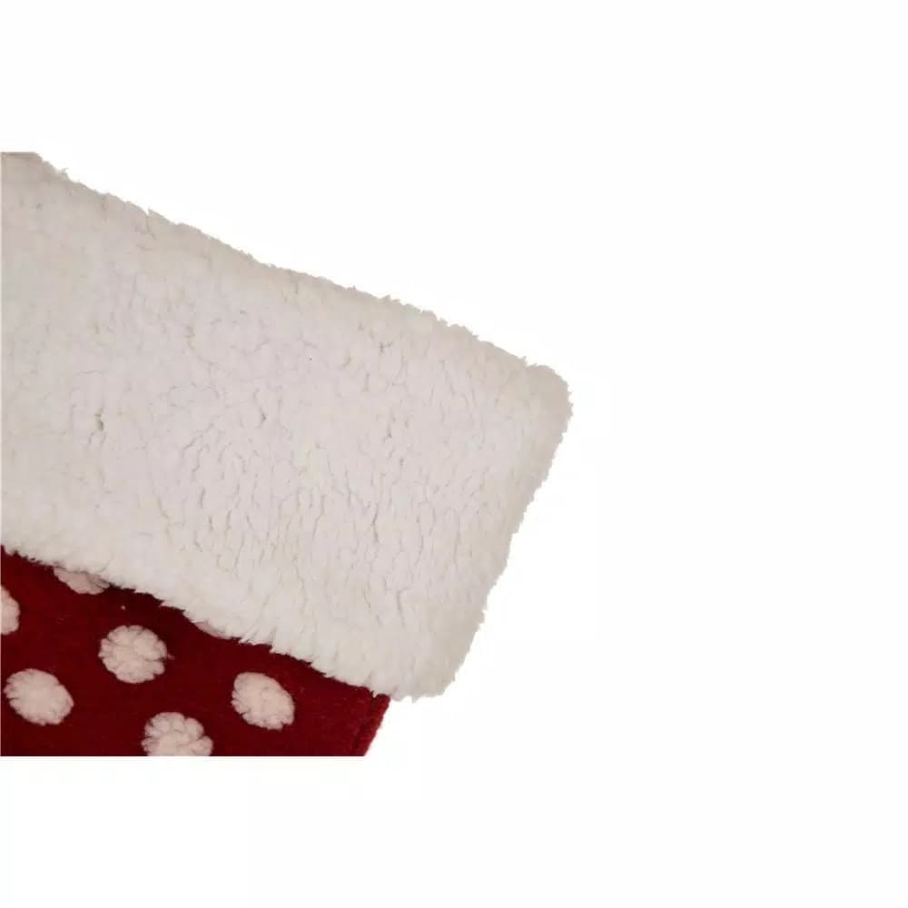 Glitzhome 21 in. Red and White Polka Dot Fabric Pompom Christmas Stocking