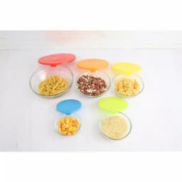 Home Basics 5-Piece Glass Bowl Set with Colorful Plastic Lids thumbnail 6