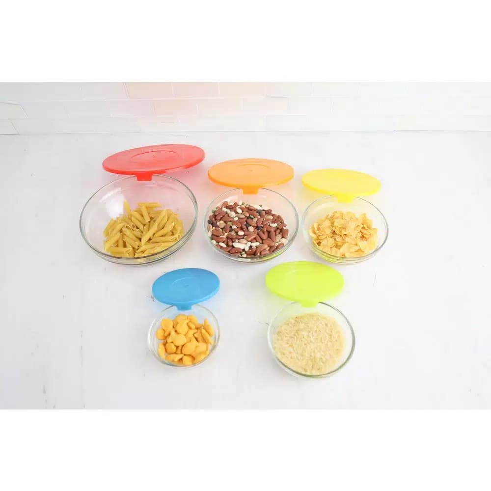 Home Basics 5-Piece Glass Bowl Set with Colorful Plastic Lids
