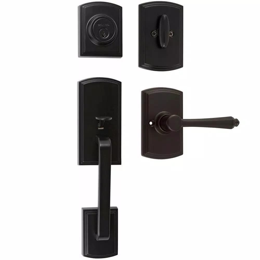 Delaney Visconti Single Cylinder Black Door Handleset with Florini Interior Lever