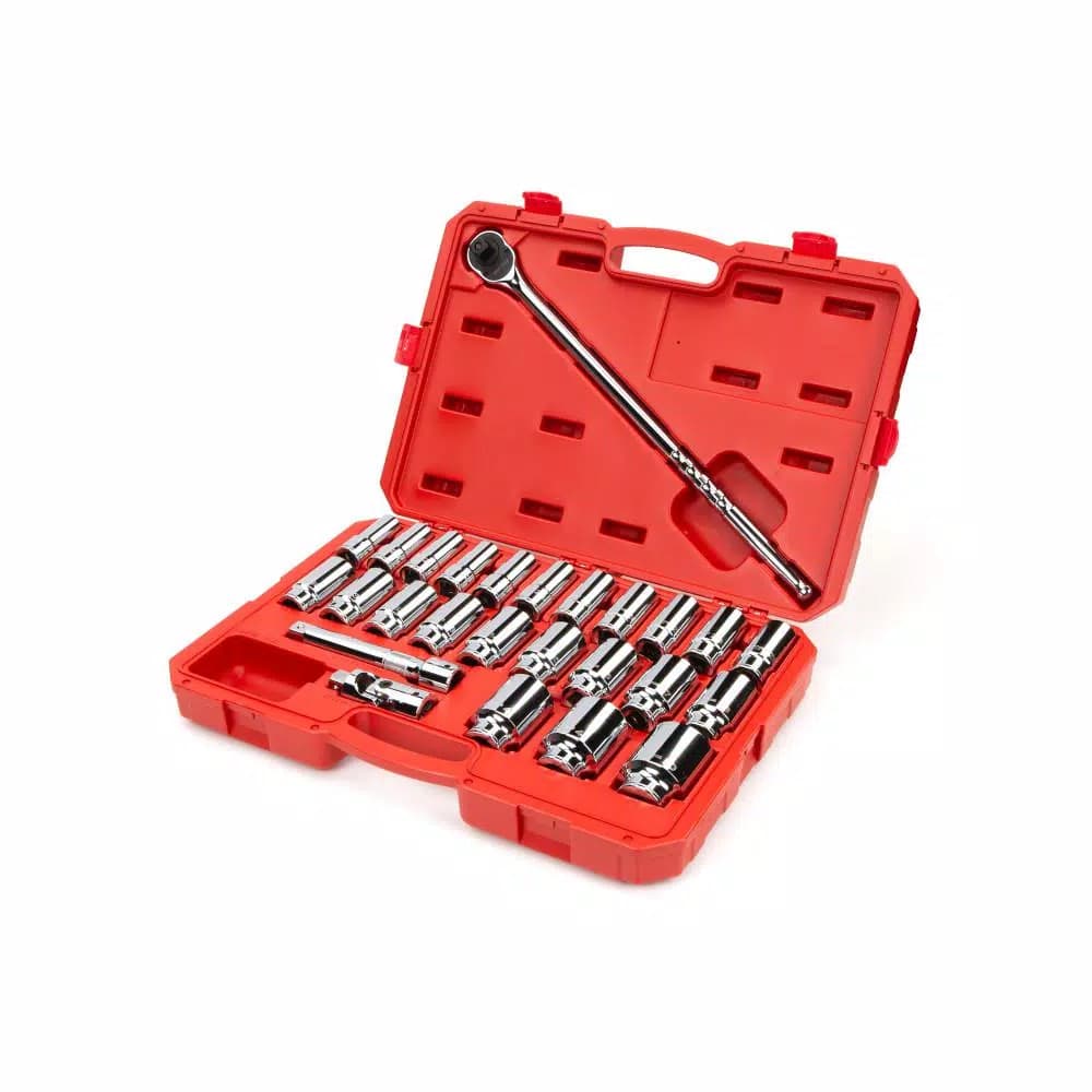 TEKTON 3/4 in. Drive Deep 6-Point Metric Socket and Ratchet Set, 19 mm to 50 mm (27-Piece)
