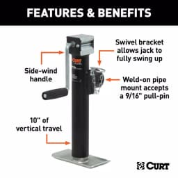 CURT Pipe-Mount Swivel Trailer Jack with Side Handle, 2,000 lbs. Capacity, 10 in. Travel thumbnail 5