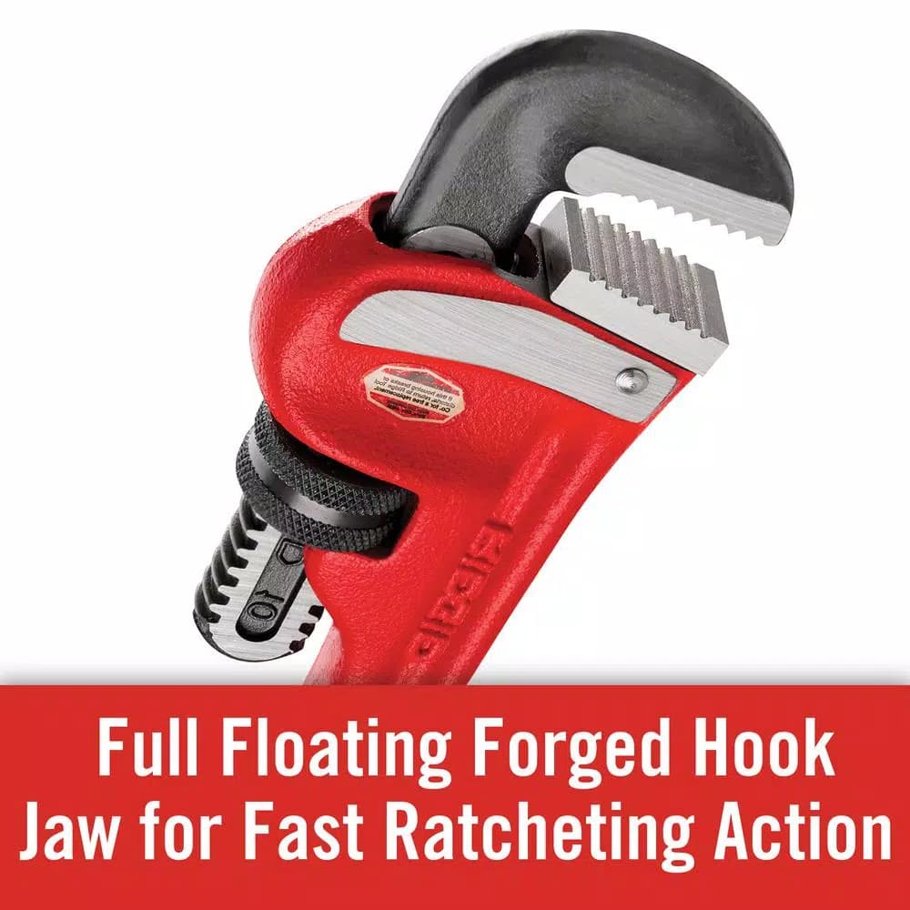 RIDGID 10 in. Heavy-Duty Straight Pipe Wrench, Ductile-Iron with I-Beam Handle