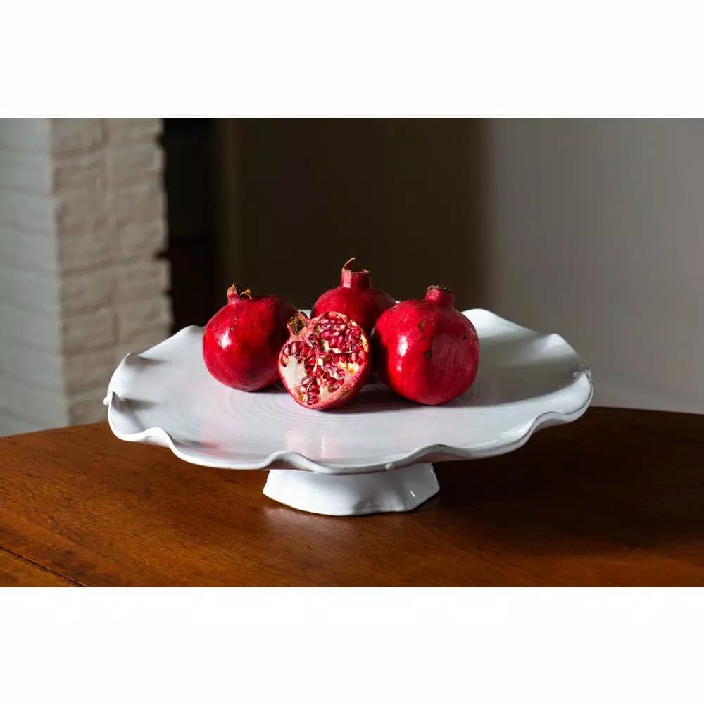 Abigails Fleur De Lis Ruffled Edge Ceramic Footed Cake Stand - Handcrafted in Italy